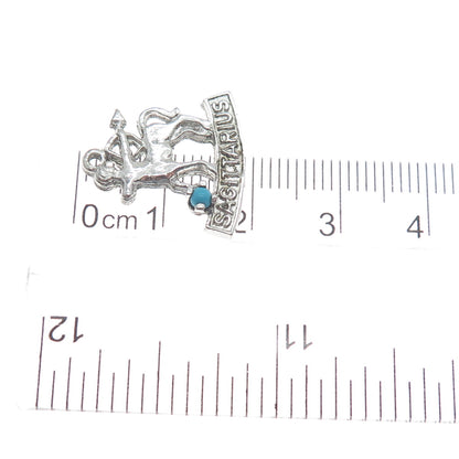 VJS Vintage Gold Silver 925 Sterling Real Turquoise Sagittarius Zodiac Pendant
