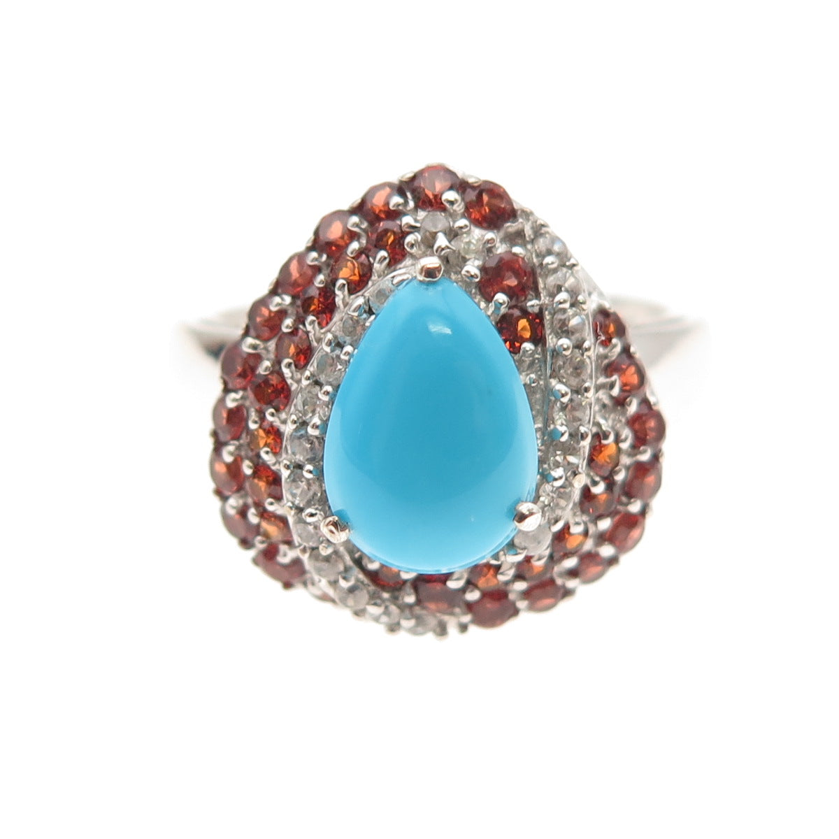 Chuck Clemency 925 Sterling Silver Real Turquoise Garnet Topaz Ring Size 9.25
