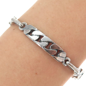 800 Silver Vintage Oxidized Cuban Panel Link Bracelet 8.25"