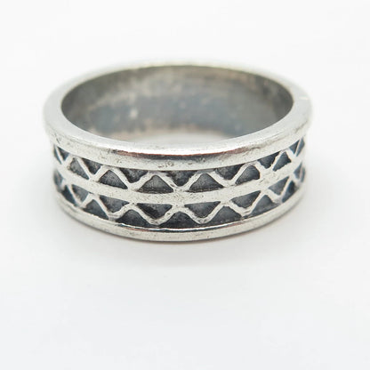 925 Sterling Silver Vintage Saram Zigzag Band Ring Size 6