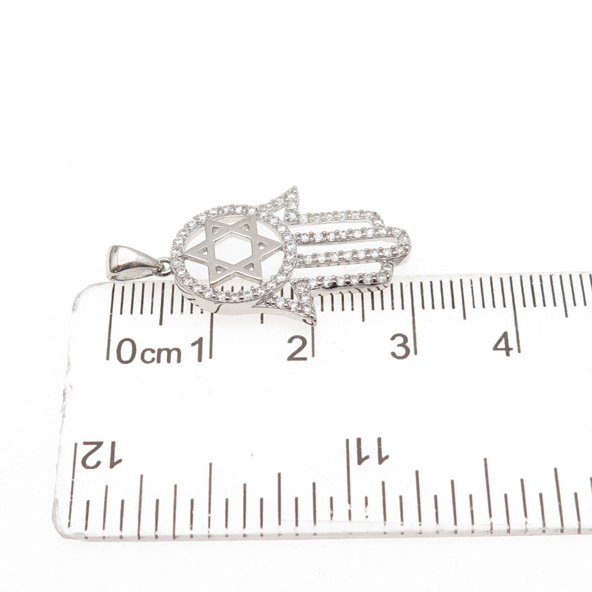 925 Sterling Silver Round-Cut C Z Star of David Hamsa Amulet Charm Pendant