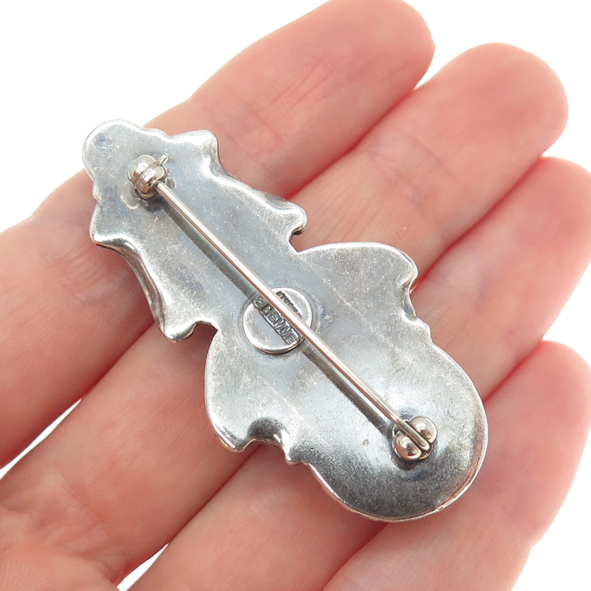 I. HEMME 925 Sterling Silver Vintage Jasper Hematite Chalcedony Oxidized Brooch