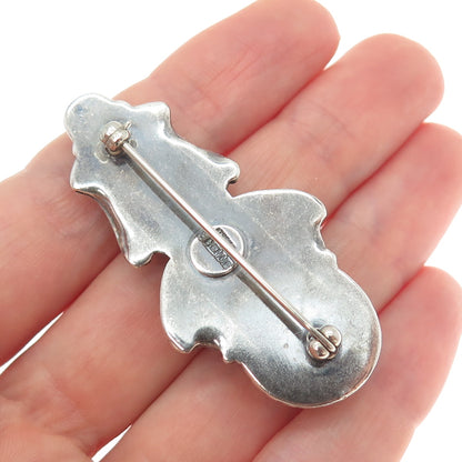 I. HEMME 925 Sterling Silver Vintage Jasper Hematite Chalcedony Oxidized Brooch