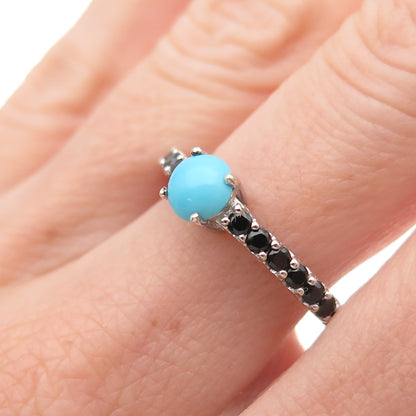 Chuck Clemency 925 Sterling Silver Real Turquoise & Black Spinel Ring Size 8