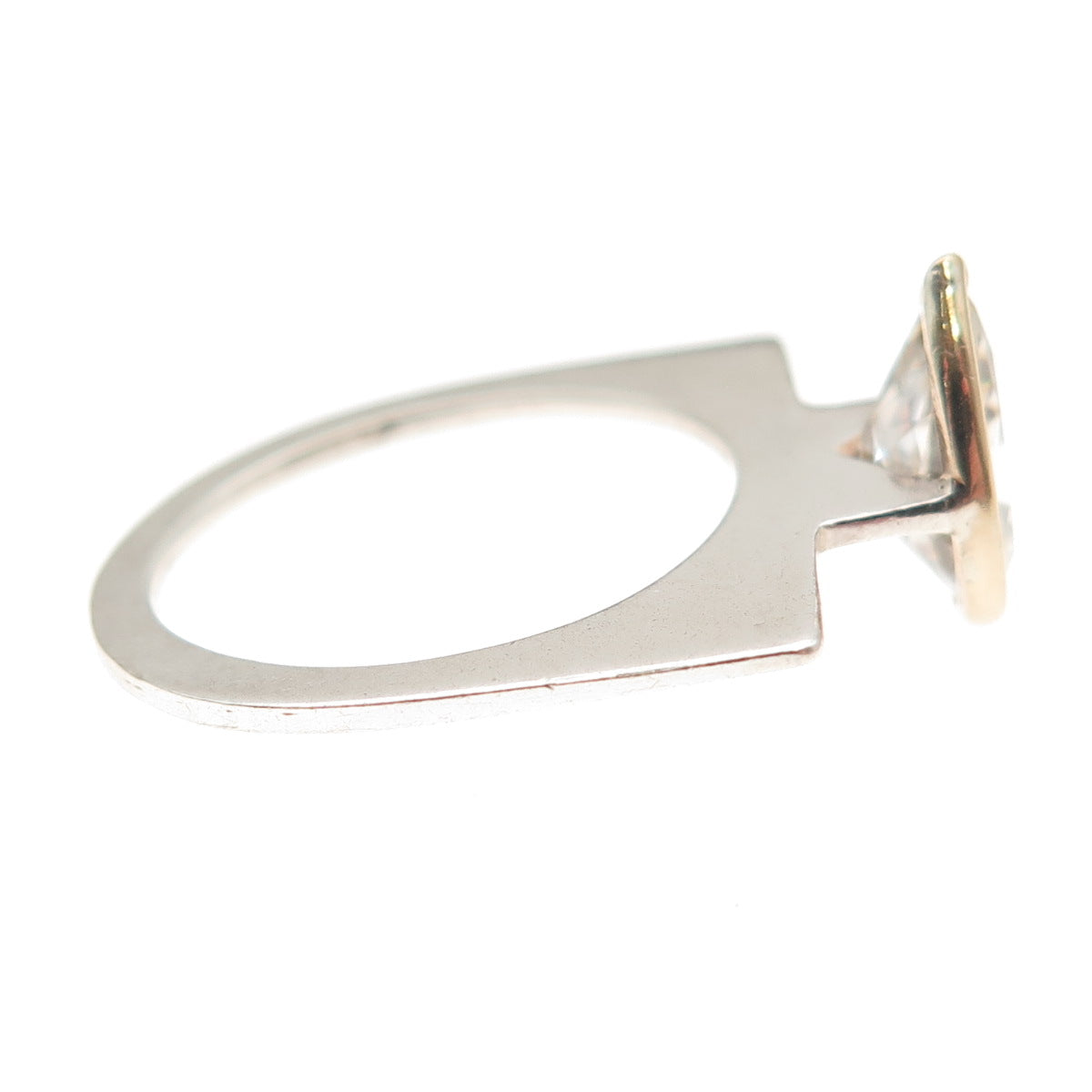925 Sterling Silver 14K Gold Vintage Pear-Cut C Z Modernist Ring Size 6