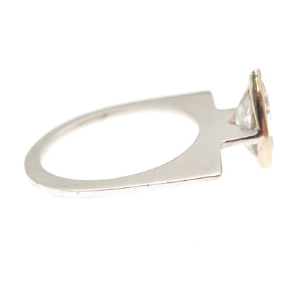 925 Sterling Silver 14K Gold Vintage Pear-Cut C Z Modernist Ring Size 6