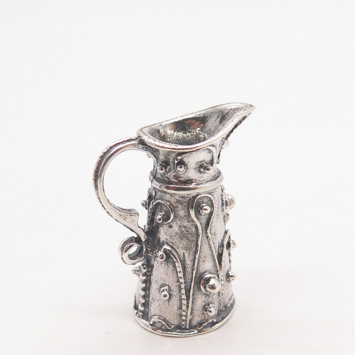 925 Sterling Silver Vintage Beaded Jug Pendant