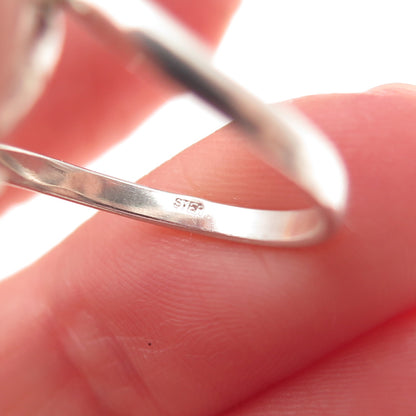 925 Sterling Silver Vintage Real Agate Modernist Bypass Ring Size 5.75
