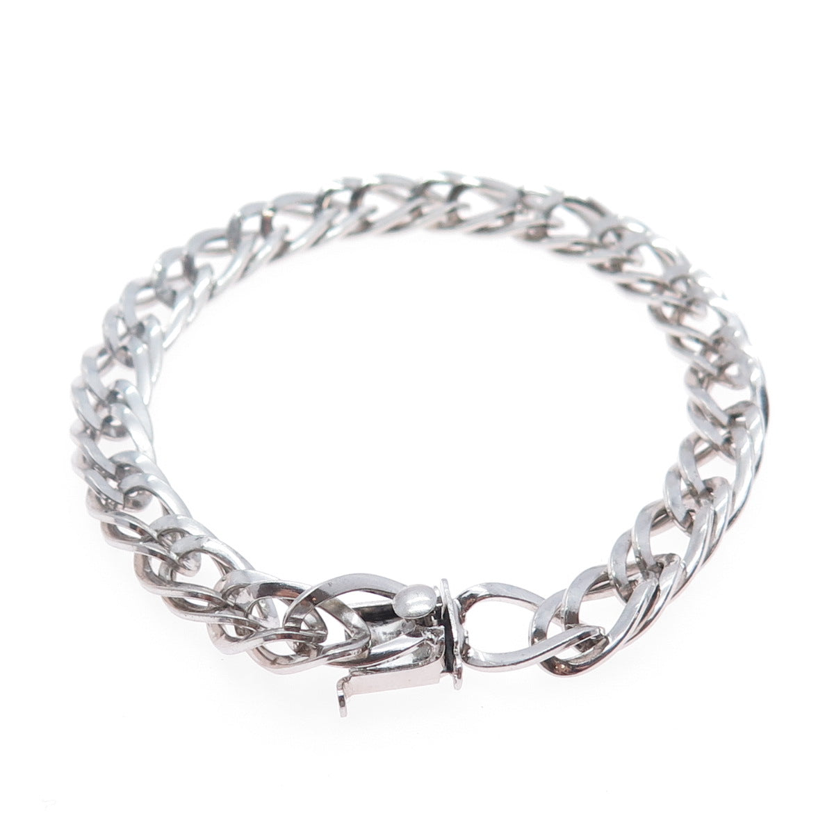 925 Sterling Silver Antique Art Deco Double Curb Link Bracelet 6.75"