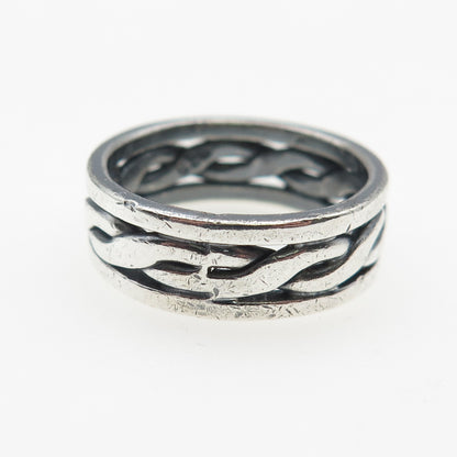 925 Sterling Silver Vintage Mexico Woven Oxidized Band Ring Size 7