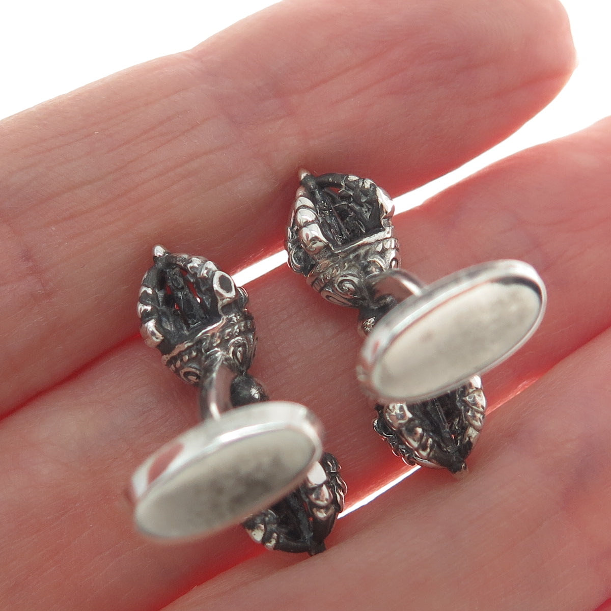 925 Sterling Silver Vintage Dorje Phurba Dagger Tibetan Oxidized Cufflinks