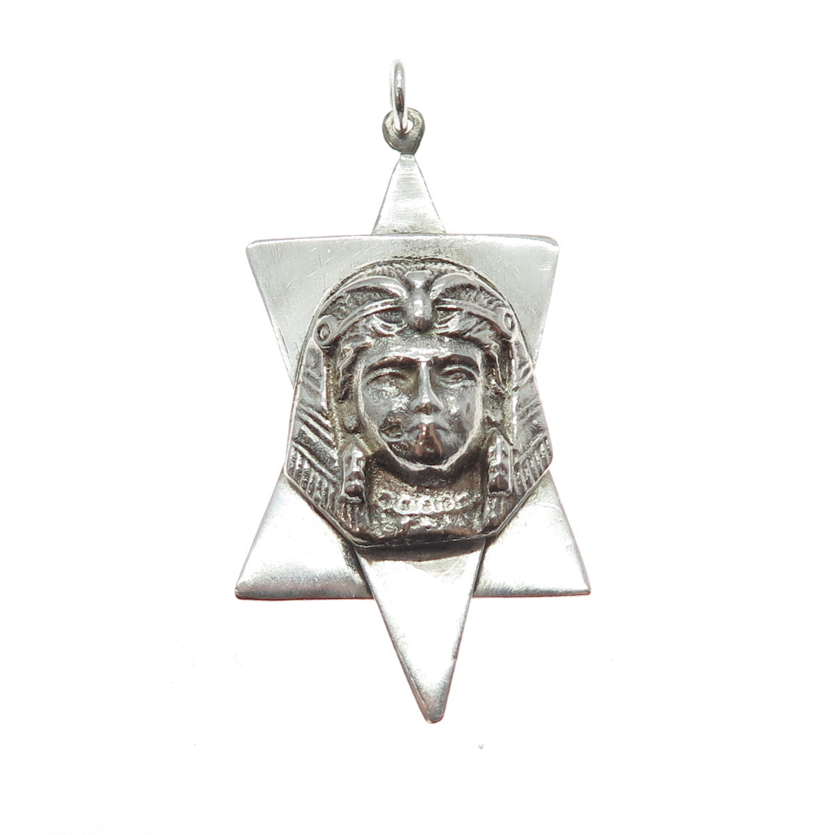 925 Sterling Silver Antique Art Deco Egyptian Pharaoh Star of David Pendant
