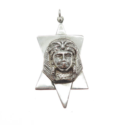 925 Sterling Silver Antique Art Deco Egyptian Pharaoh Star of David Pendant