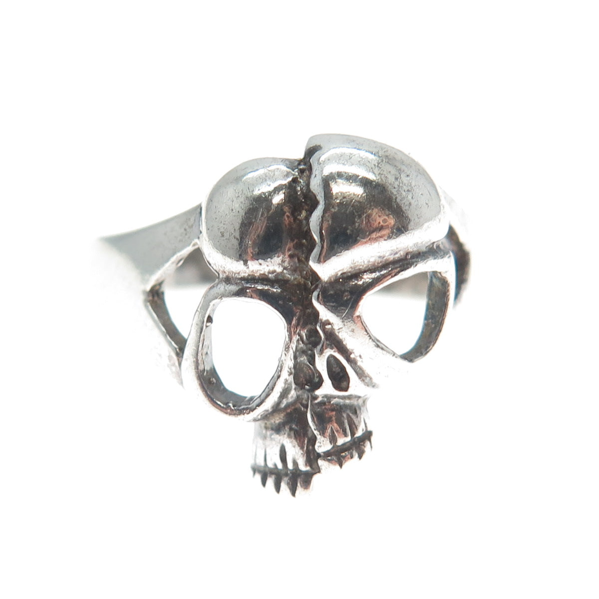925 Sterling Silver Vintage Broken Skull Biker Oxidized Ring Size 10.5