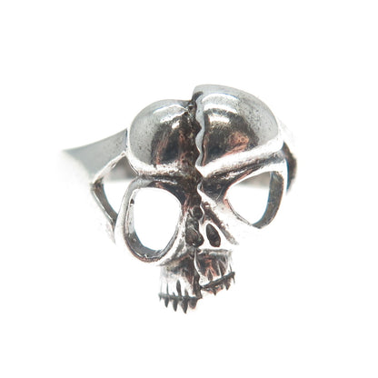 925 Sterling Silver Vintage Broken Skull Biker Oxidized Ring Size 10.5