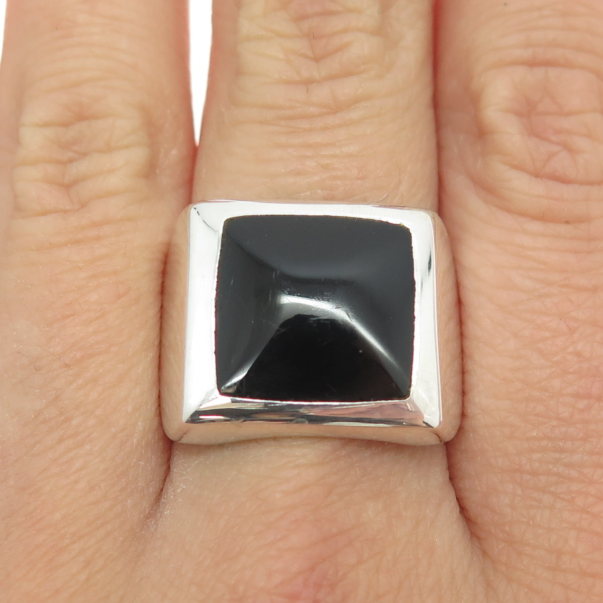 925 Sterling Silver Vintage Mexico Real Black Onyx Ring Size 9.25