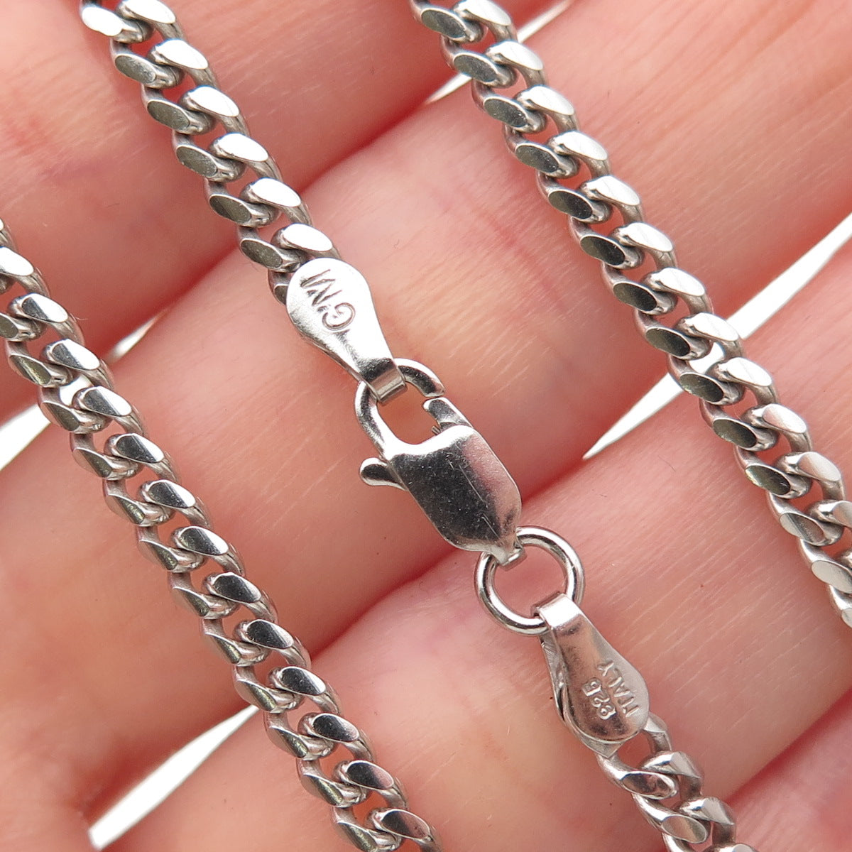 925 Sterling Silver Italy Cuban Chain Necklace 22"