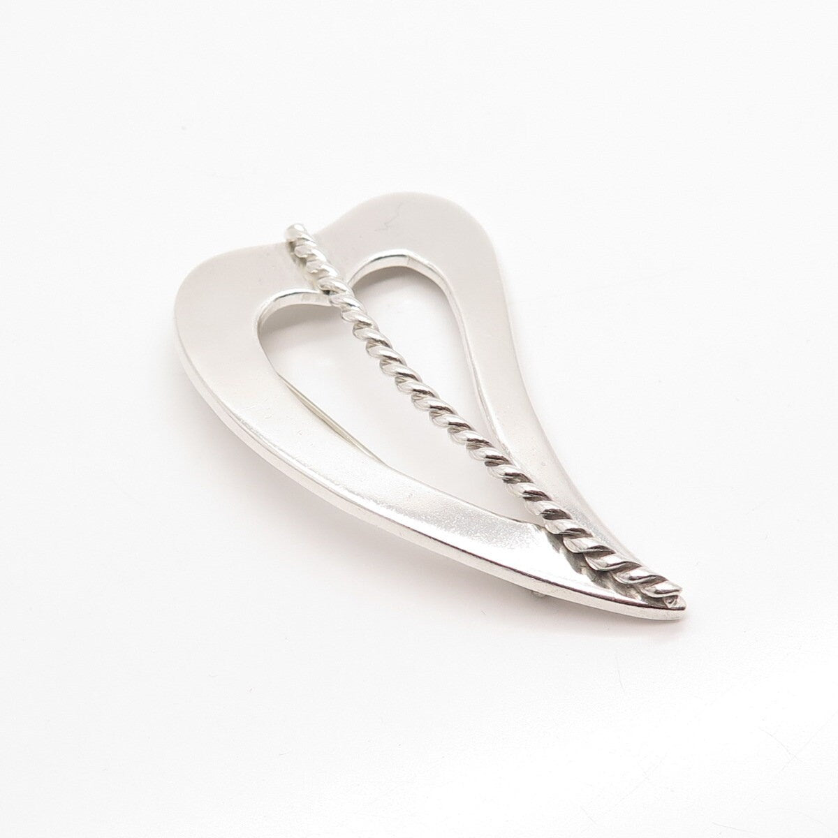 925 Sterling Silver Vintage Mexico Modernist Open Heart Pin Brooch