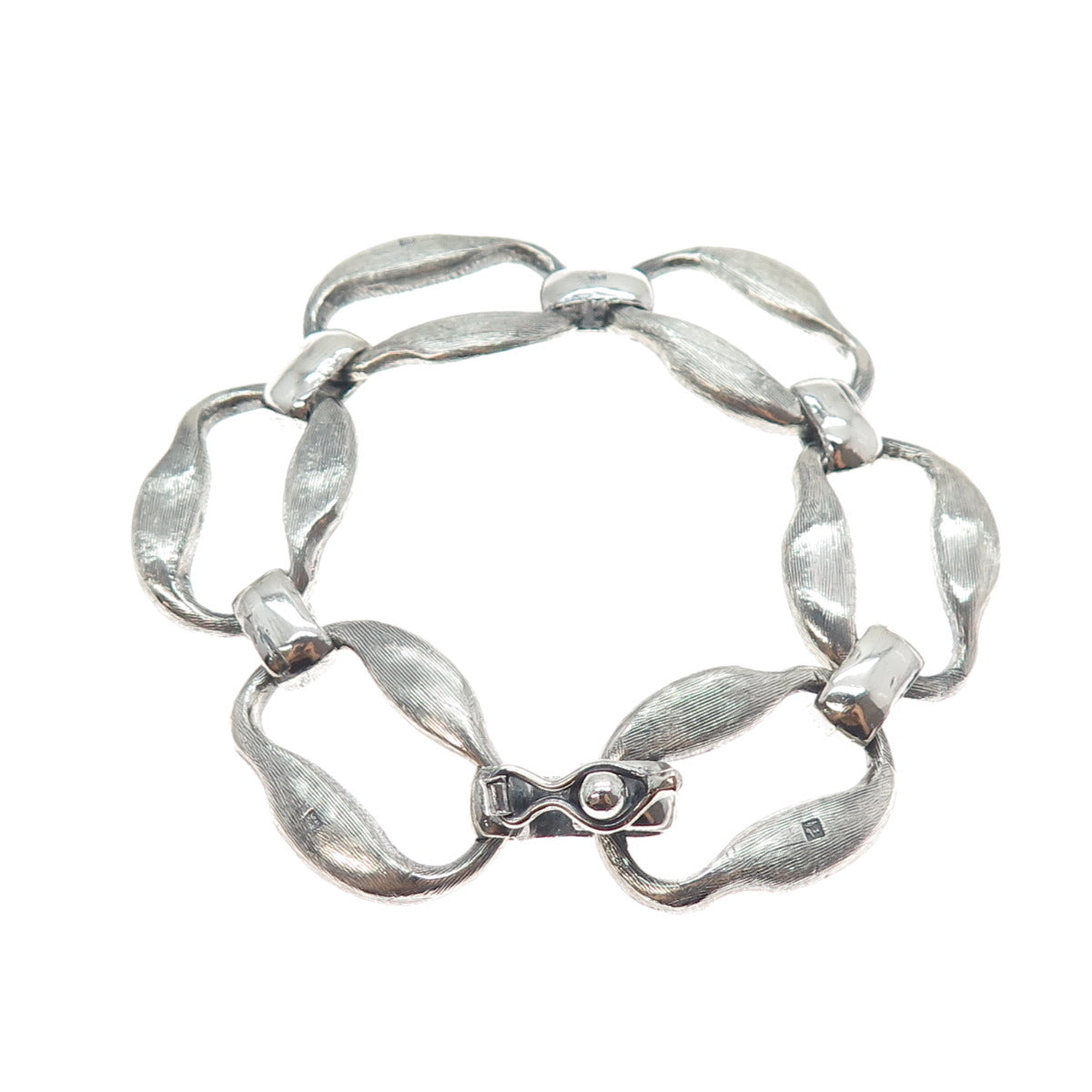 SAAD 800 Silver Vintage Egypt Modernist Oxidized Link Bracelet 7"