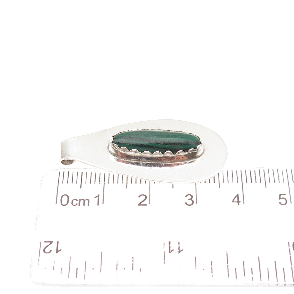 Old Pawn 925 Sterling Silver Vintage Southwestern Malachite Tribal Slide Pendant