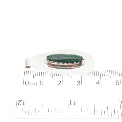Old Pawn 925 Sterling Silver Vintage Southwestern Malachite Tribal Slide Pendant