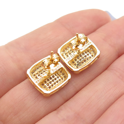 925 Sterling Silver Gold Plated Round-Cut C Z Stud Earrings