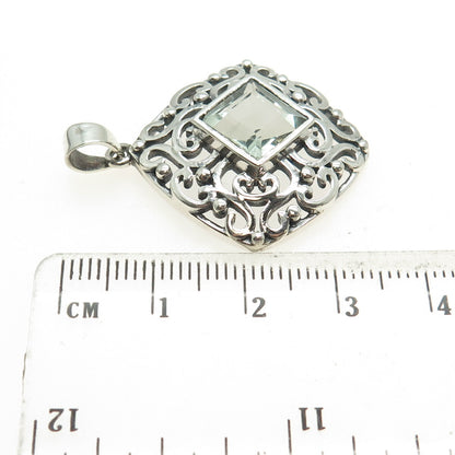 925 Sterling Silver Vintage Real Green Amethyst Swirl Cushion Pendant