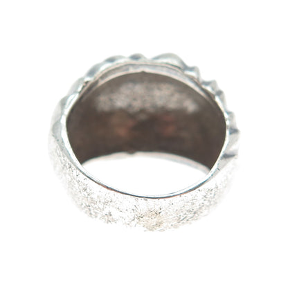 925 Sterling Silver Vintage Modernist Ribbed Dome Oxidized Ring Size 6.25
