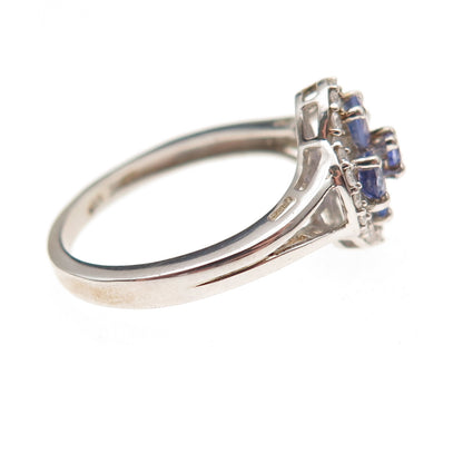 Chuck Clemency 925 Sterling Silver Real Tanzanite & White Topaz Ring Size 8