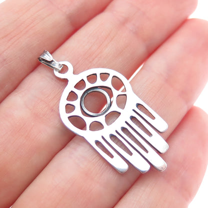 925 Sterling Silver Vintage Hamsa Amulet Oxidized Charm Pendant