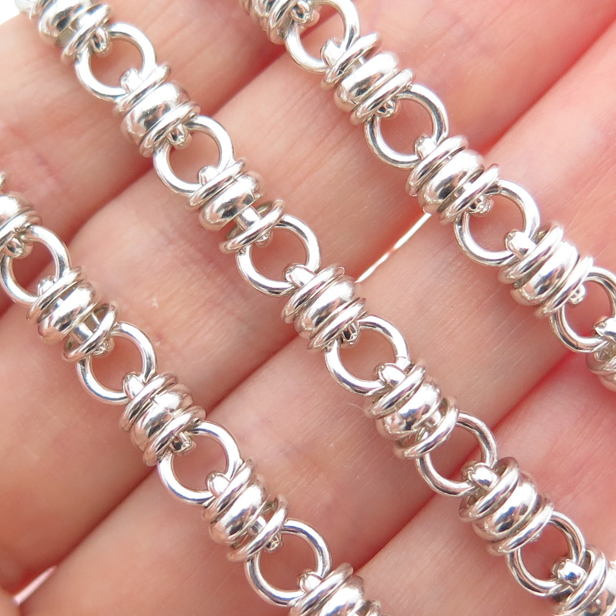 925 Sterling Silver Vintage Modernist Beaded Anchor Chain Necklace 16"