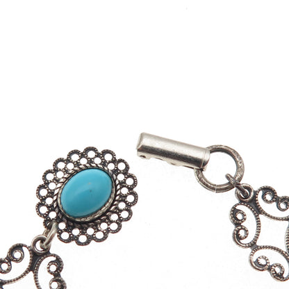 Beau Sterling Silver Antique Art Deco Real Turquoise Bracelet 6" (missing loop)