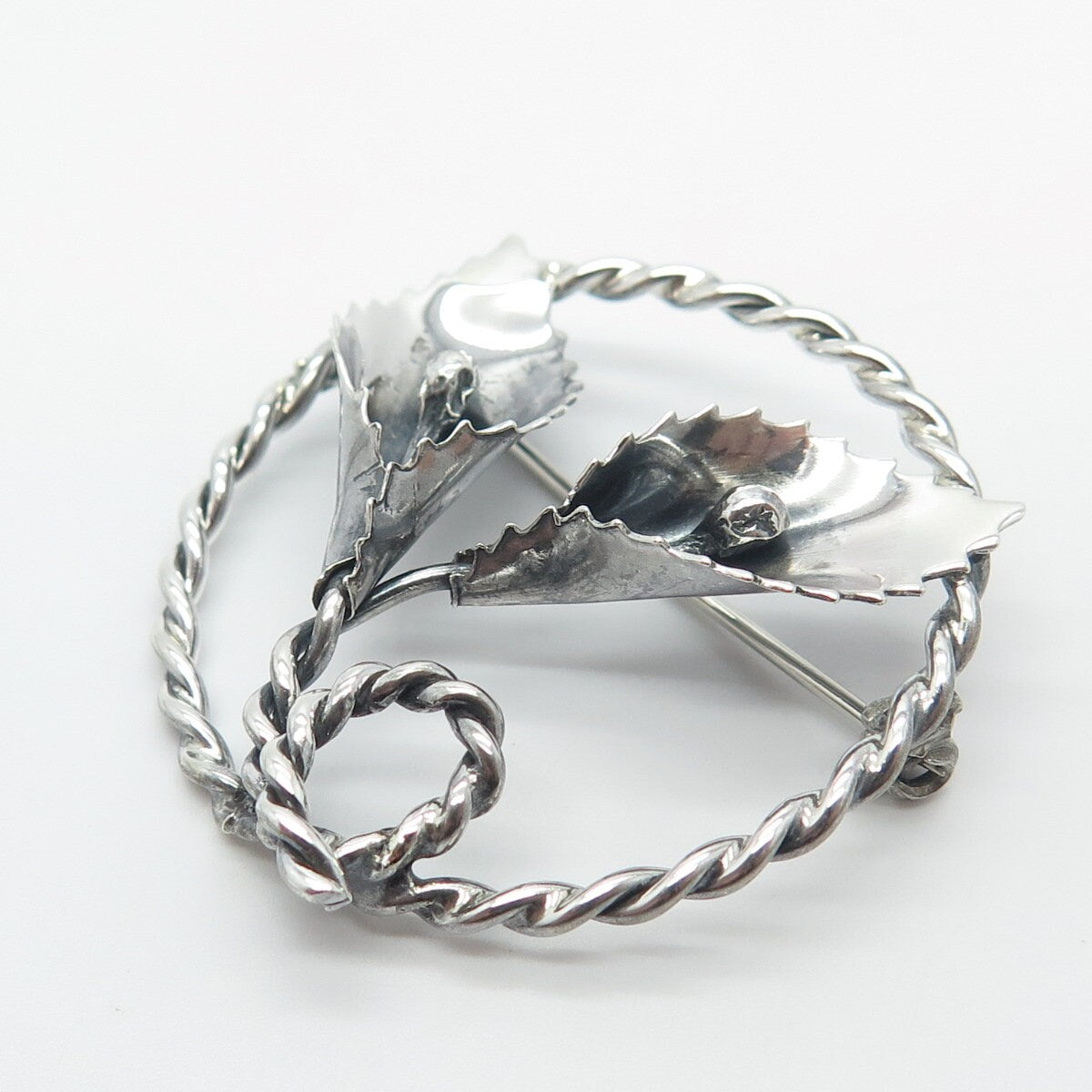 925 Sterling Silver Vintage Lily Floral Pin Brooch