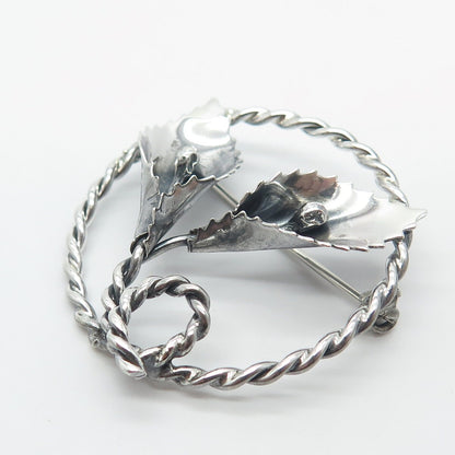925 Sterling Silver Vintage Lily Floral Pin Brooch