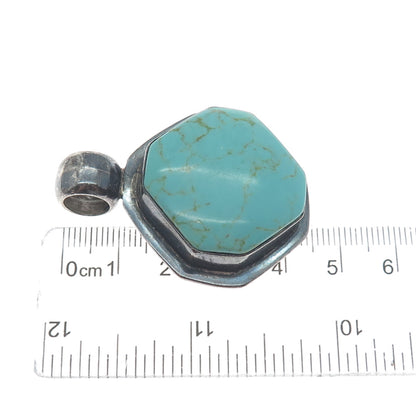 925 Sterling Silver Vintage Mexico Real Lone Mountain Turquoise Oxidized Pendant