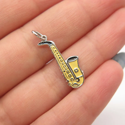 925 Sterling Silver Vintage Griffith & Sons Enamel Trumpet Musical Charm Pendant