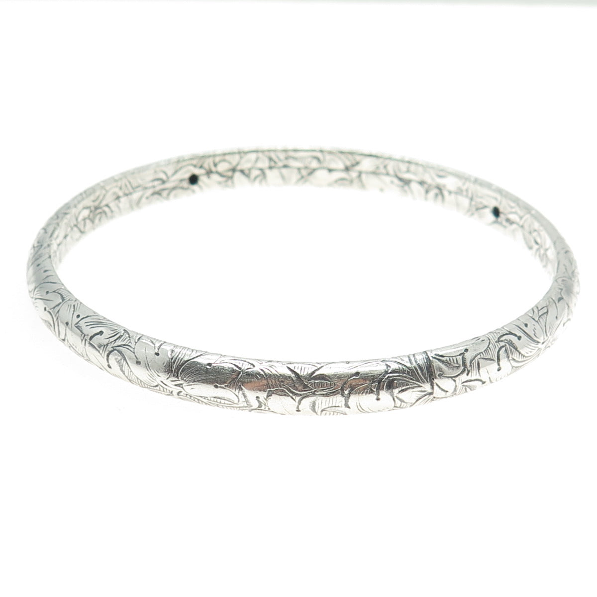 DANECRAFT Sterling Silver Antique Engraved Flower Hollow Bangle Bracelet 8.25"