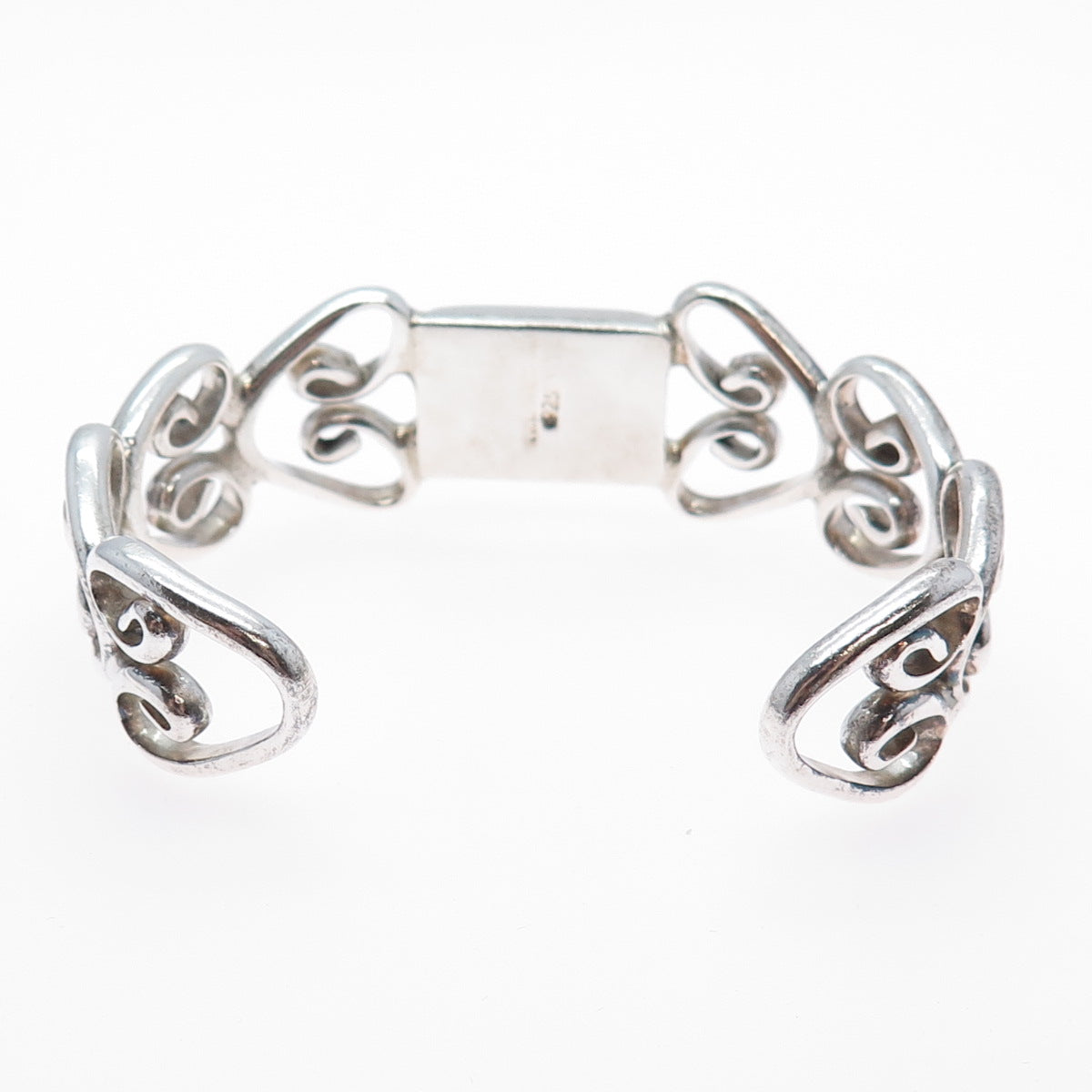 925 Sterling Silver Vintage Modernist Swirl Heart Adjustable Bracelet 6.75"