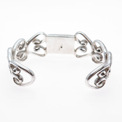925 Sterling Silver Vintage Modernist Swirl Heart Adjustable Bracelet 6.75"