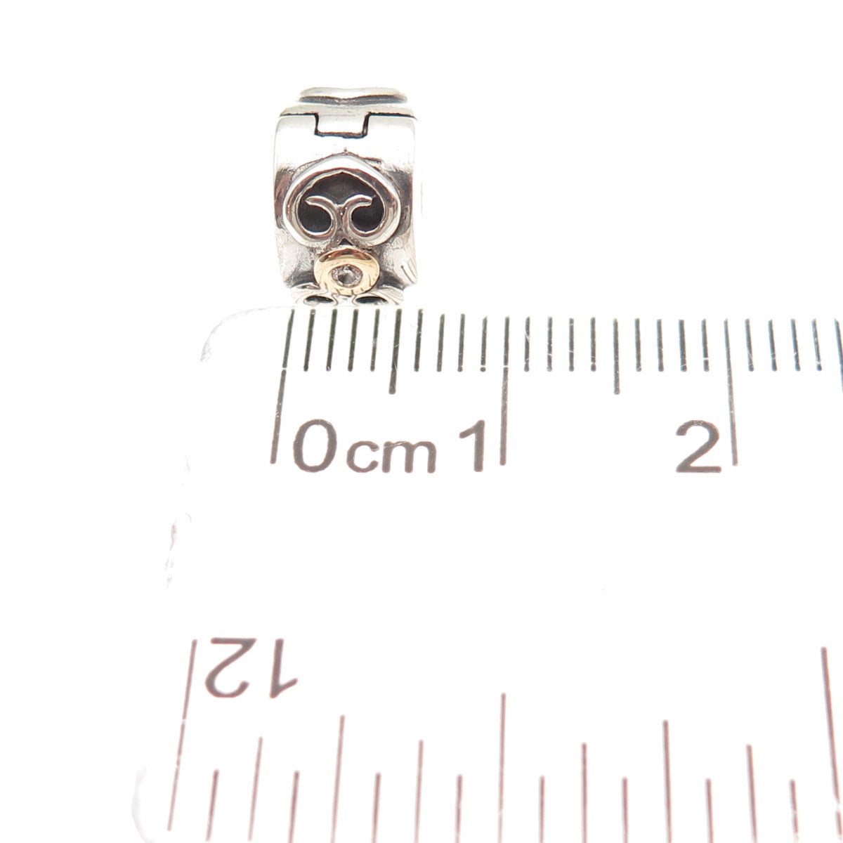 PANDORA 925 Sterling Silver Gold Real Diamond Double Heart Clip Bead Charm