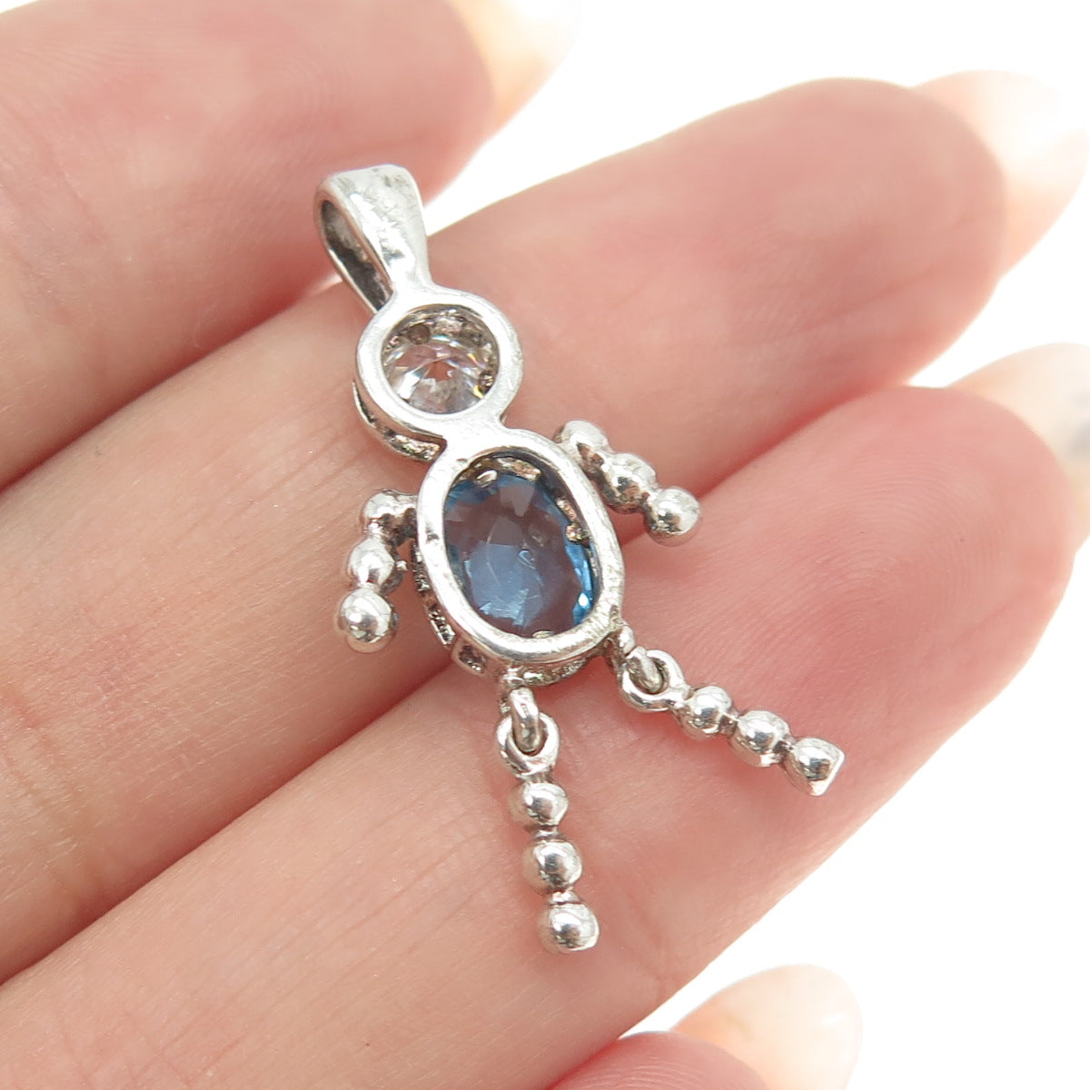 925 Sterling Silver Vintage Blue & White C Z December Birthstone Boy Pendant