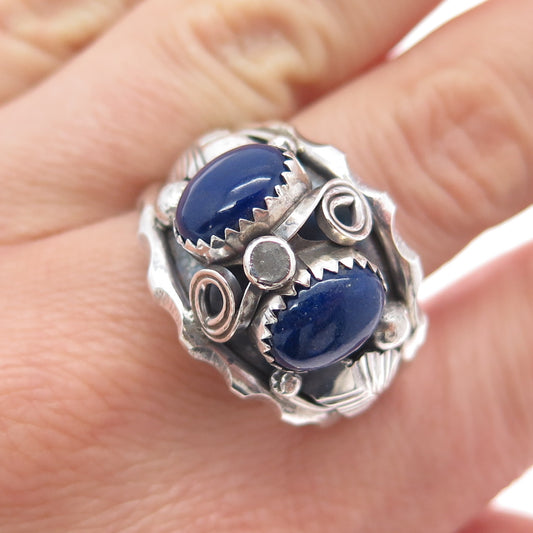 Max Calabaza Navajo Old Pawn Sterling Silver Vintage Lapis Tribal Ring Size 14