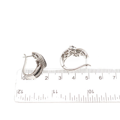 925 Sterling Silver Real Round-Cut Black & White Diamond Hoop Earrings
