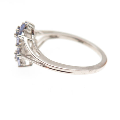 Chuck Clemency 925 Sterling Silver Real Round-Cut Tanzanite Floral Ring Size 8