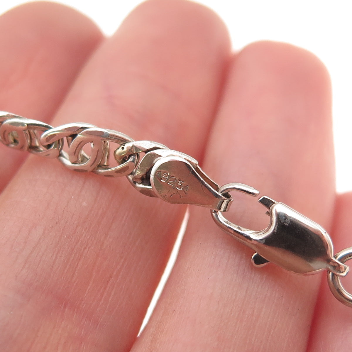 925 Sterling Silver Vintage Italy Flat Anchor Mariner Link Bracelet 6"