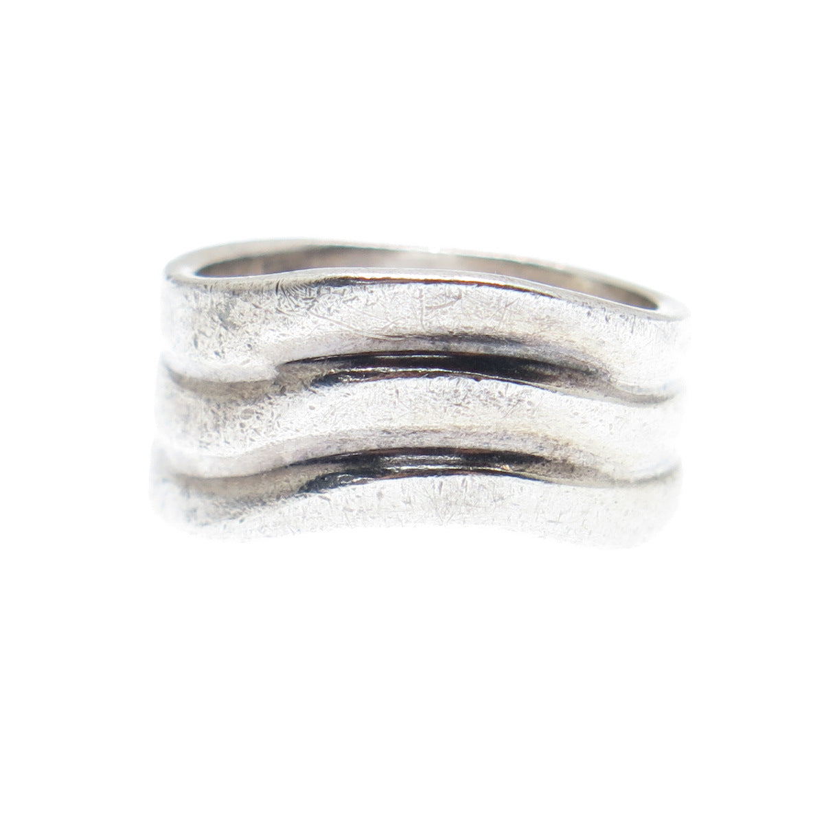 925 Sterling Silver Vintage Modernist Wavy Ring Size 5