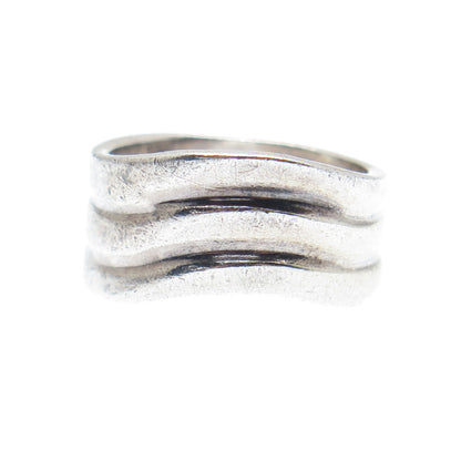 925 Sterling Silver Vintage Modernist Wavy Ring Size 5