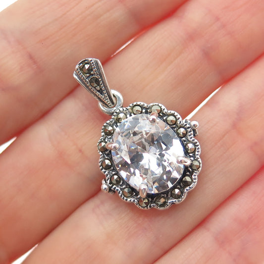 CHARLES WINSTON 925 Sterling Silver Vintage Real Marcasite & C Z Charm Pendant