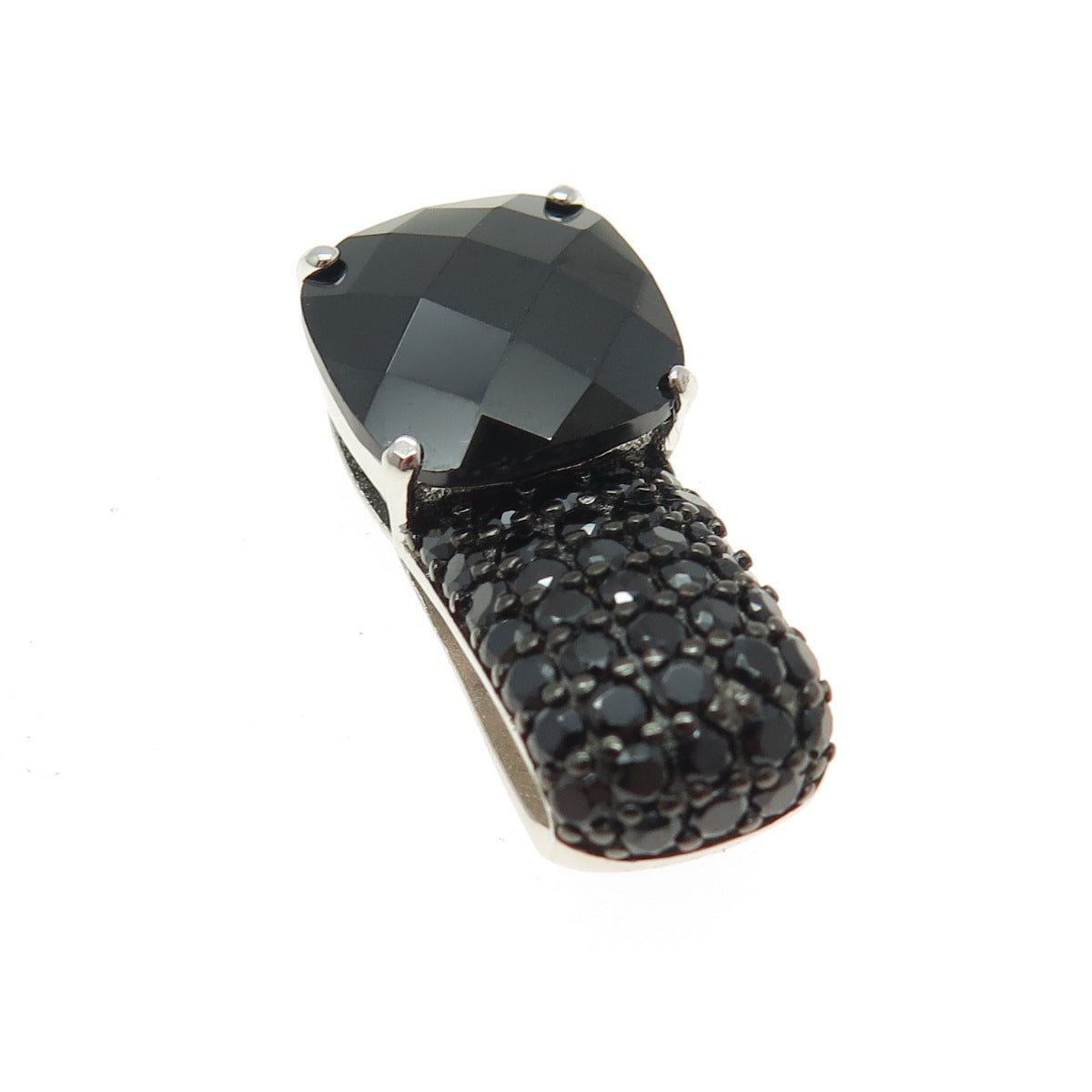 925 Sterling Silver Real Round & Cushion-Cut Black Spinel Slide Pendant
