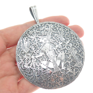 900 Silver Vintage Aztec God Oxidized Pin Brooch / Pendant